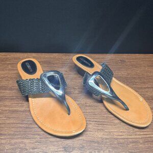 Liz Claiborne Black Heeled Flip Flops Sandals 8M